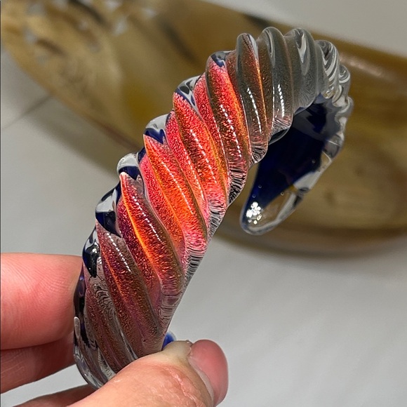 Hand Blown Swirl Ribbed Glass Cuff - Picture 6 of 13